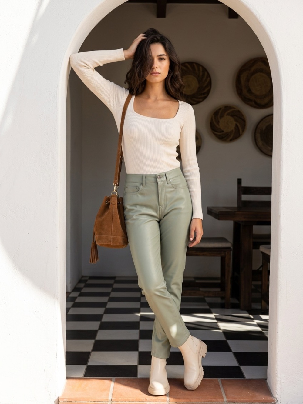 American Eagle Outfitters Sage Green Faux Leather Pants